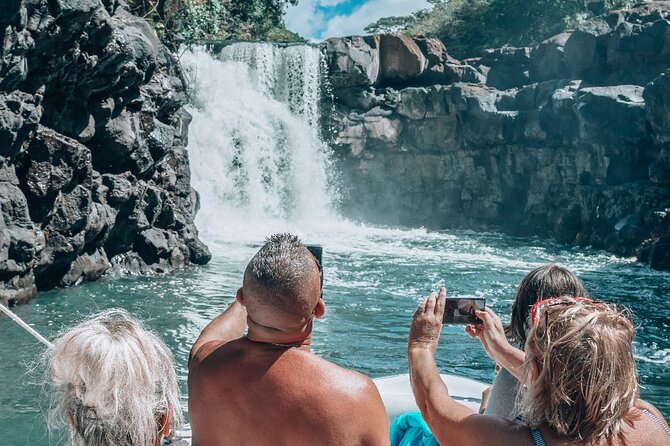 5 island tour all inclusive with Ile aux cerfs and snorkeling - First stop: GRSE Waterfall from Trou d’Eau Douce