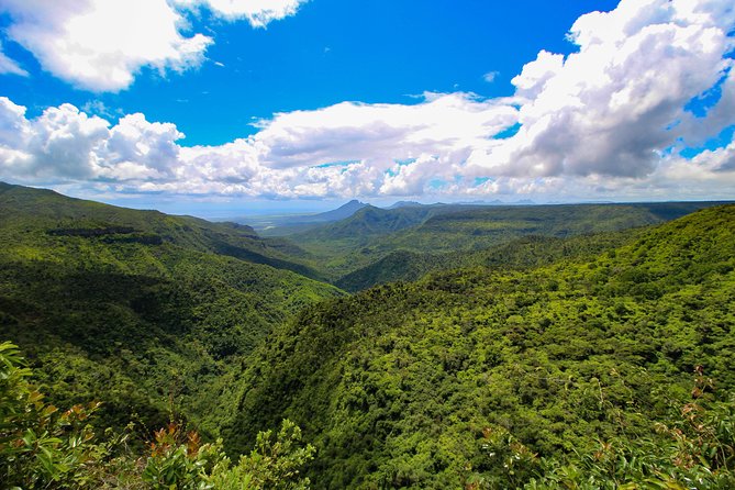 Full-Day Scenic South West Tour, ALL INCLUSIVE Day Trip, Private SUV Car, Guide - A high viewpoint looks toward Chamarel and Île aux Bénitiers