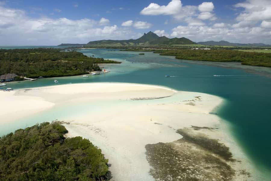 Sandbank and turquoise lagoon off the east coast of Mauritius