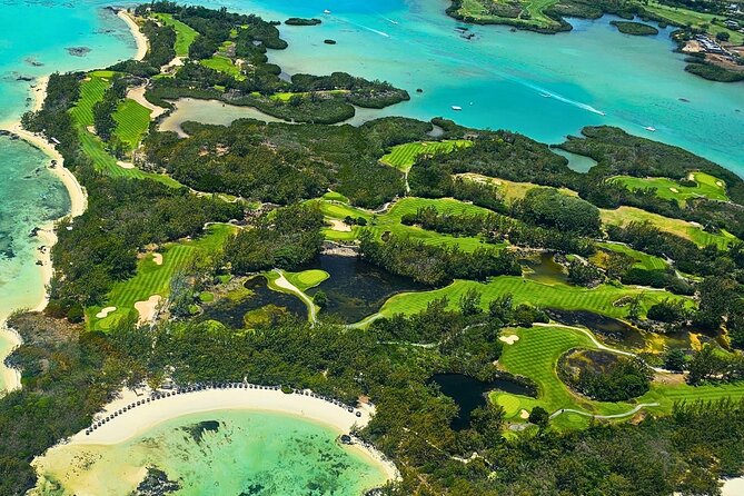 Seaplane Tours over the turquoise lagoon of the East of Mauritius - Grand River South East Waterfalls from the air